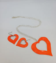 Load image into Gallery viewer, Silver Chain with Orange Open Heart Necklace and Earrings Set
