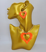 Load image into Gallery viewer, Silver Chain with Orange Open Heart Necklace and Earrings Set
