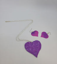 Load image into Gallery viewer, Silver Chain with Purple Heart Necklace and Earrings Set

