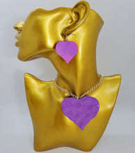 Load image into Gallery viewer, Silver Chain with Purple Heart Necklace and Earrings Set
