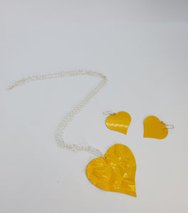 Silver Chain with Gold Heart Necklace and Earrings Set