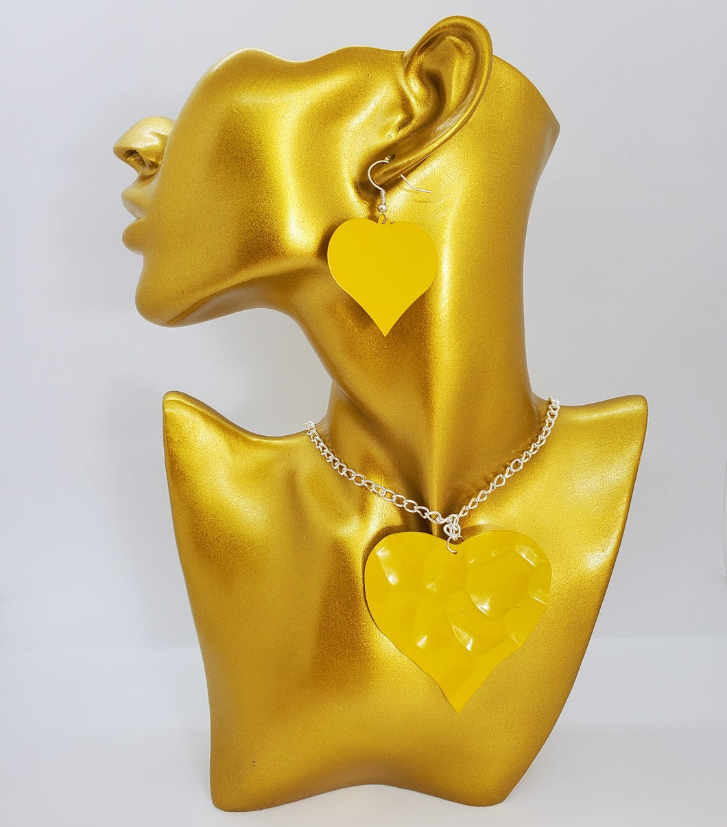 Silver Chain with Gold Heart Necklace and Earrings Set