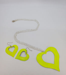Silver Chain with Yellow Open Heart Necklace and Earrings Set