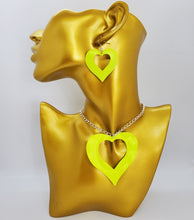 Load image into Gallery viewer, Silver Chain with Yellow Open Heart Necklace and Earrings Set
