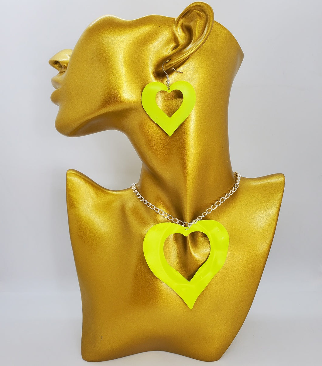 Silver Chain with Yellow Open Heart Necklace and Earrings Set