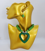 Load image into Gallery viewer, Acrylic Wooden Green Heart with Silver Necklace and Earrings Set
