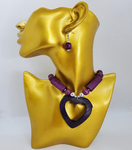 Load image into Gallery viewer, Acrylic Wooden Purple  Heart with Silver Necklace and Earrings Set
