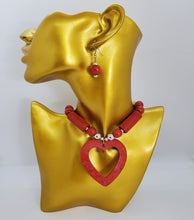 Load image into Gallery viewer, Acrylic Wooden Red Heart with Silver Necklace and Earrings Set
