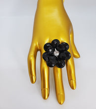 Load image into Gallery viewer, Translucent Black and Crystal Adjustable Fashion Flower Ring
