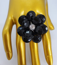 Load image into Gallery viewer, Translucent Black and Crystal Adjustable Fashion Flower Ring

