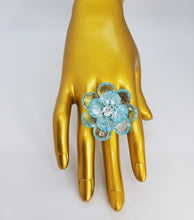 Load image into Gallery viewer, Translucent Blue and Crystal Adjustable Fashion Flower Ring
