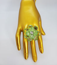 Load image into Gallery viewer, Translucent Green and Crystal Adjustable Fashion Flower Ring
