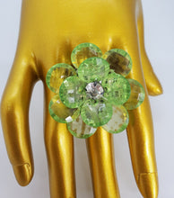 Load image into Gallery viewer, Translucent Green and Crystal Adjustable Fashion Flower Ring
