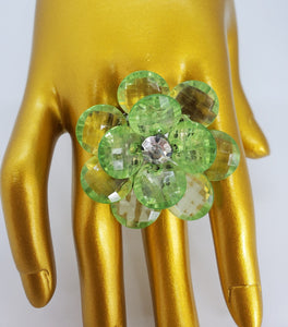 Translucent Green and Crystal Adjustable Fashion Flower Ring