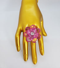 Load image into Gallery viewer, Translucent Pink and Crystal Adjustable Fashion Flower Ring
