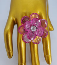 Load image into Gallery viewer, Translucent Pink and Crystal Adjustable Fashion Flower Ring
