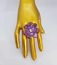 Load image into Gallery viewer, Translucent Purple and Crystal Adjustable Fashion Flower Ring

