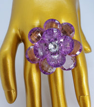 Load image into Gallery viewer, Translucent Purple and Crystal Adjustable Fashion Flower Ring
