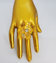 Load image into Gallery viewer, Translucent Yellow and Crystal Adjustable Fashion Flower Ring
