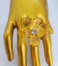 Load image into Gallery viewer, Translucent Yellow and Crystal Adjustable Fashion Flower Ring

