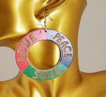 Load image into Gallery viewer, Acrylic Dangling Circle Love Peace &amp; Soul Earrings
