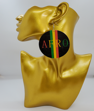 Load image into Gallery viewer, Wooden Dangling Round AFRO Disc Earrings
