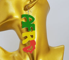 Load image into Gallery viewer, Colorful Dangling Africa Earrings with Africa Spelled Out

