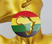 Load image into Gallery viewer, Colorful Wooden Circle Dangle Earrings with African Continent in Center
