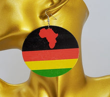 Load image into Gallery viewer, Colorful Wooden Circle Dangle Earrings with Red Africa Continents
