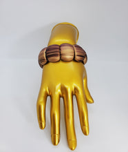 Load image into Gallery viewer, Metallic Gold Elastic Bracelet with Purple Brown and Rust Strips
