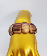 Load image into Gallery viewer, Metallic Gold Elastic Bracelet with Purple Brown and Rust Strips

