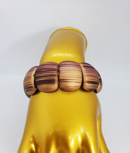 Metallic Gold Elastic Bracelet with Purple Brown and Rust Strips