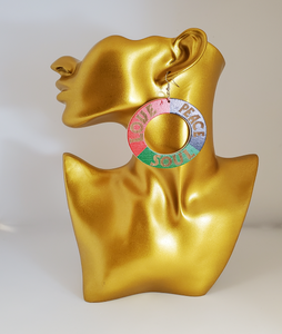 Acrylic Dangling Circle Love Peace & Soul Earrings