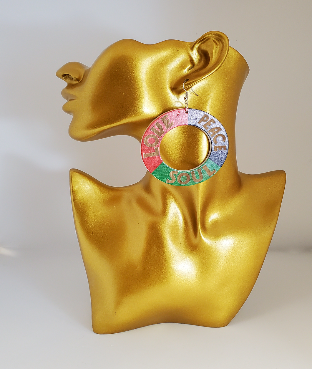 Acrylic Dangling Circle Love Peace & Soul Earrings