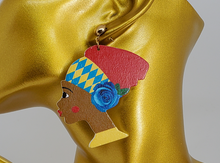Load image into Gallery viewer, Multi Colored Wooden Dangling Red Hair Queen Earrings
